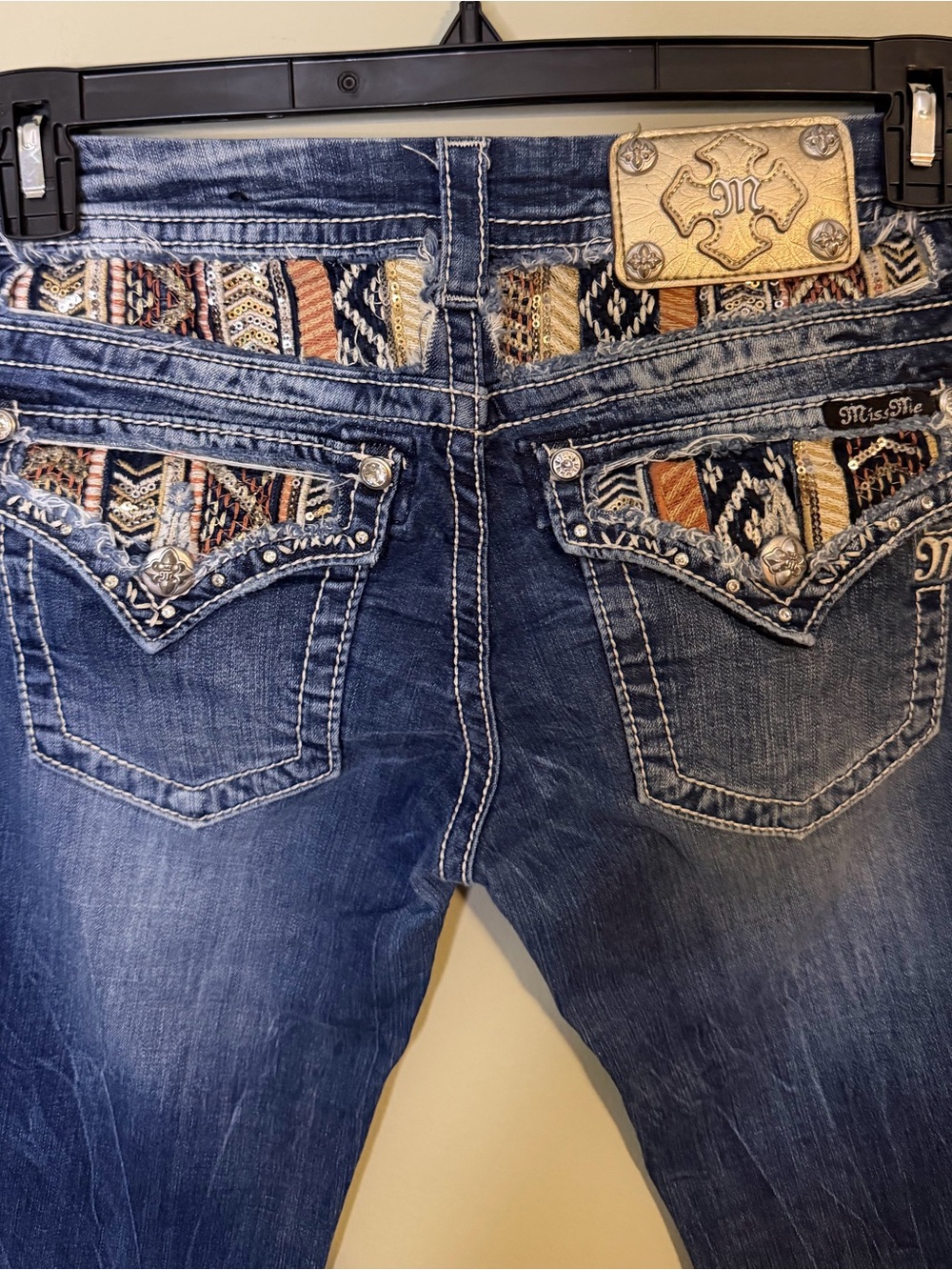 Gorgeous Y2K Miss Me Signature Skinny Jeans with Multi-Color Pockets 31” Inseam